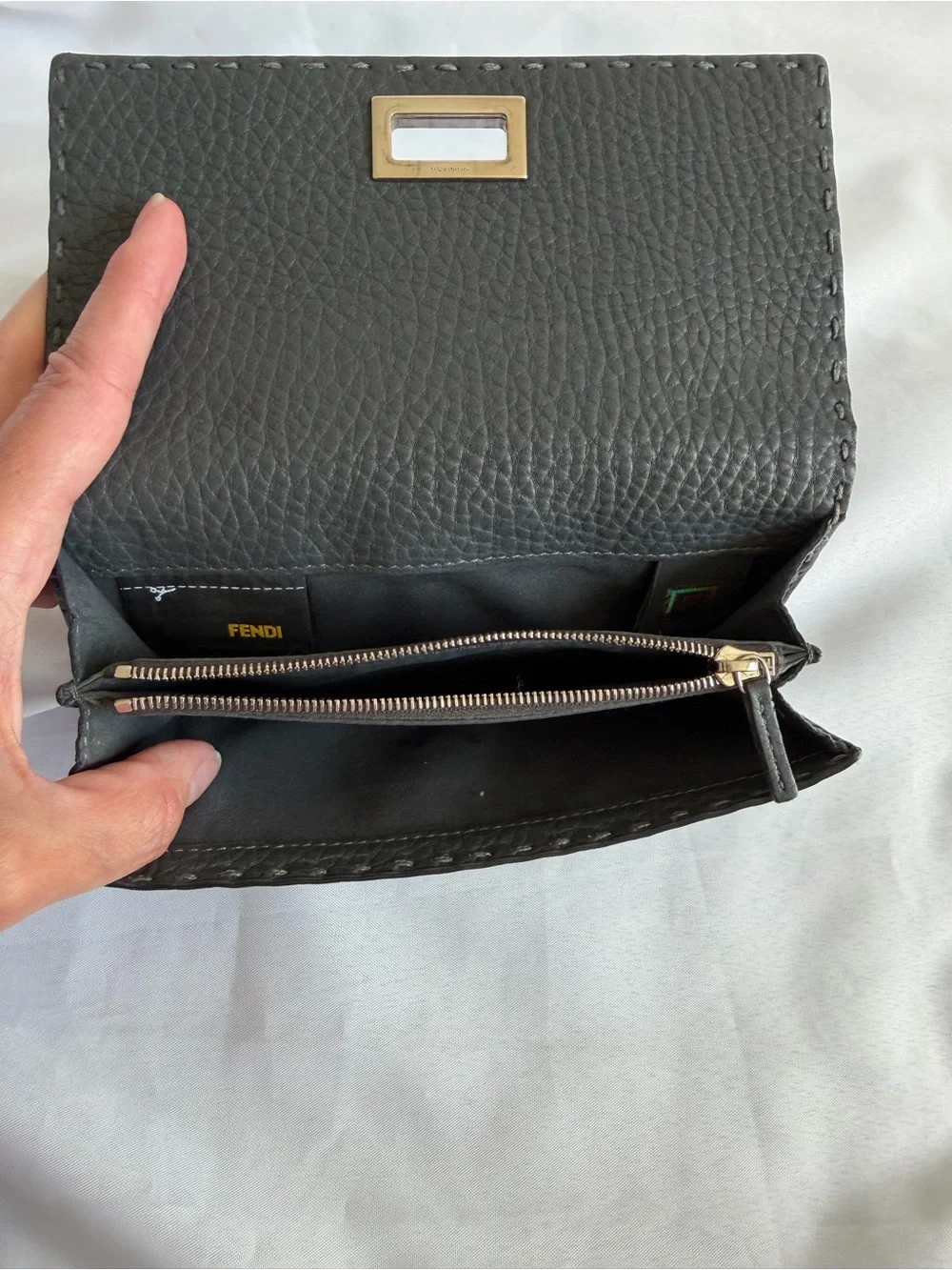 Vintage Fendi Roma Gray Pebbled Leather Continental Wallet